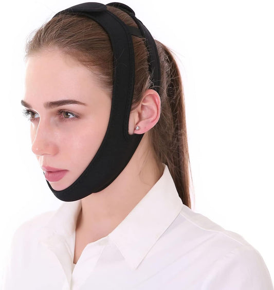 2Pcs anti Snore Stopper Snoring Chin Strap Belt anti Apnea Snoring Solution anti Snoring Chin Strap for Mouth Breather Adjustable Advanced Sleep Aids for Better Sleep,Black