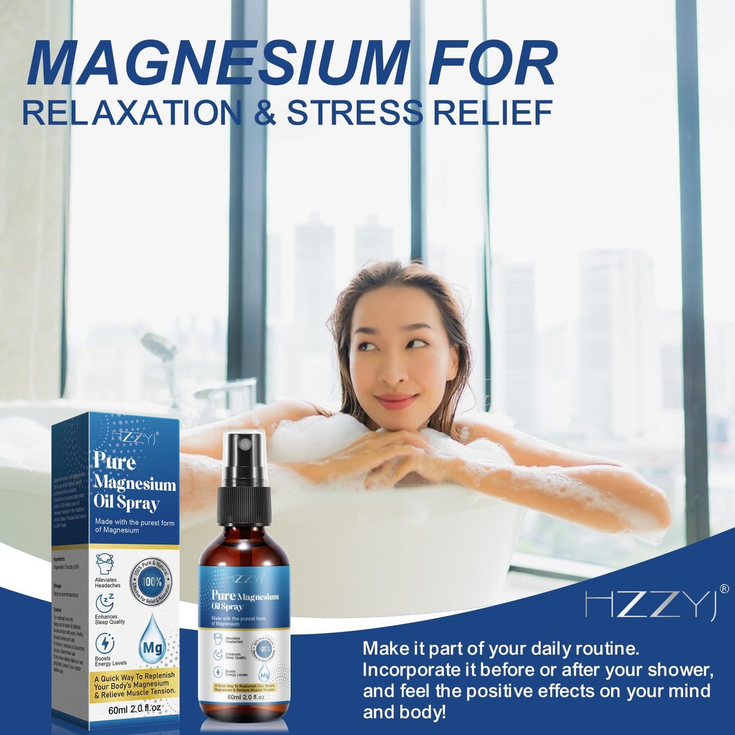 Pure Magnesium Oil Spray, 100% Natural Topical Magnesium Foot Spray, Relieve Fatigue and Help Sleep Magnesium Spray (60Ml)