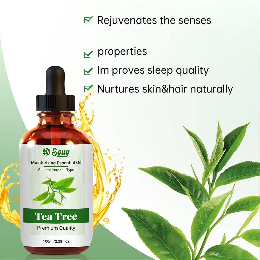 100ML Lavender Mint Vanilla Tea Tree Essential Oil Natural Oil for Diffuser, Face Skin Care, Hair Care, Scalp and Body Massage