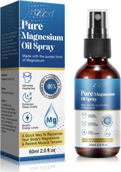 Pure Magnesium Oil Spray, 100% Natural Topical Magnesium Foot Spray, Relieve Fatigue and Help Sleep Magnesium Spray (60Ml)